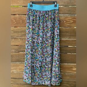 LuLaRoe Feathers Multicolor Maxi Skirt -Small